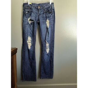 Machine Nouvelle Mode Women's Size 32 Low Rise Distressed Blue Jeans